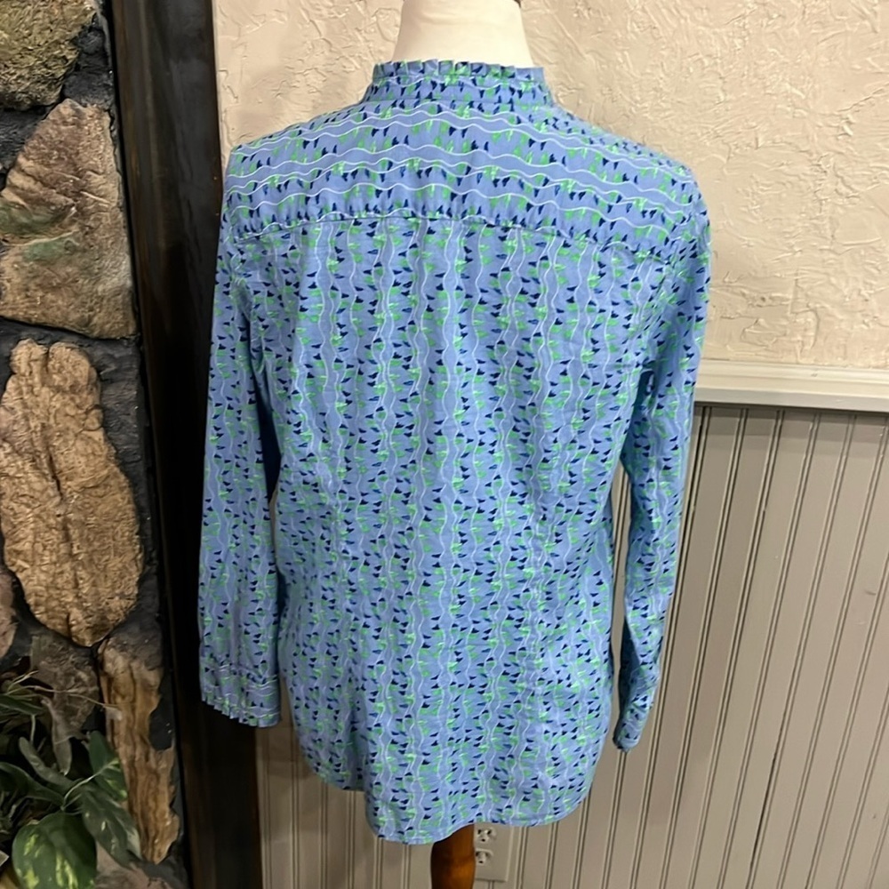 Talbots Blue and Green Casual Button Down Shirt with Geometric Pattern - Picture 3 of 5